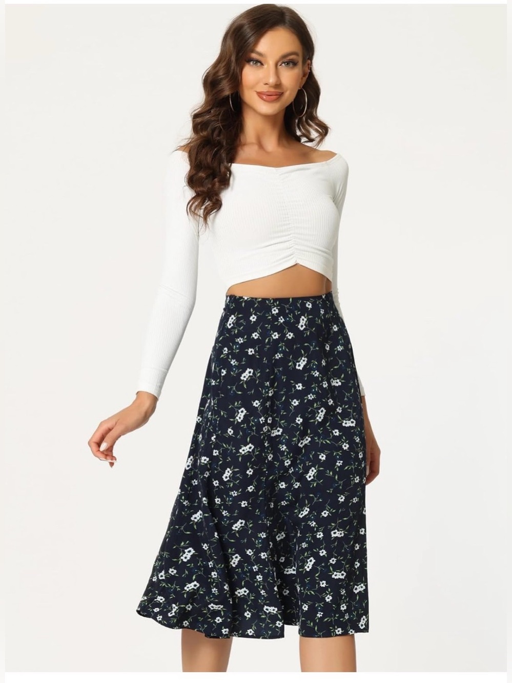 Allegra K  Floral Midi Skirt